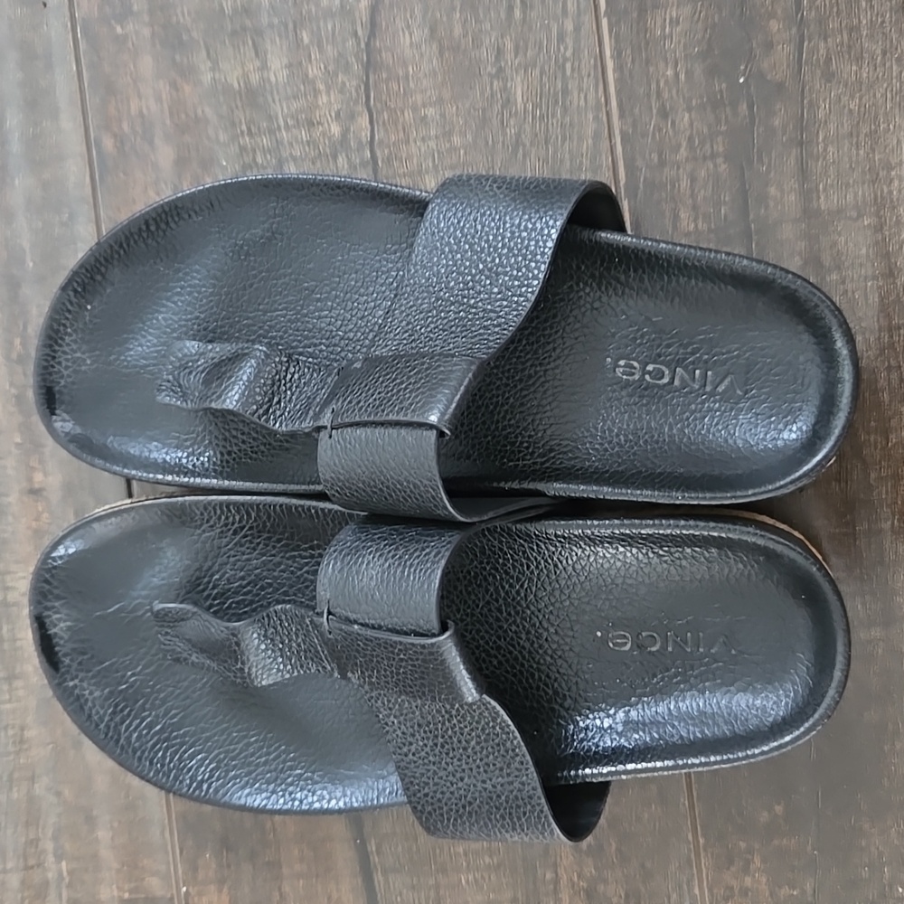 Vince Ebony Leather Slide Sandals